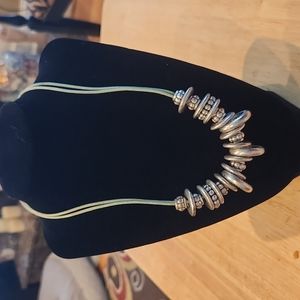 Silver and Green Beaded Necklace